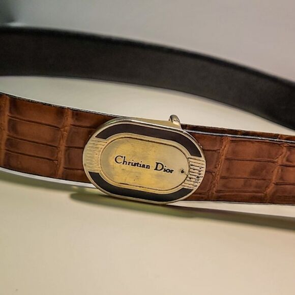 Vintage Dior Brown Leather Belt with Multi Color Alloy Buckle main image 3